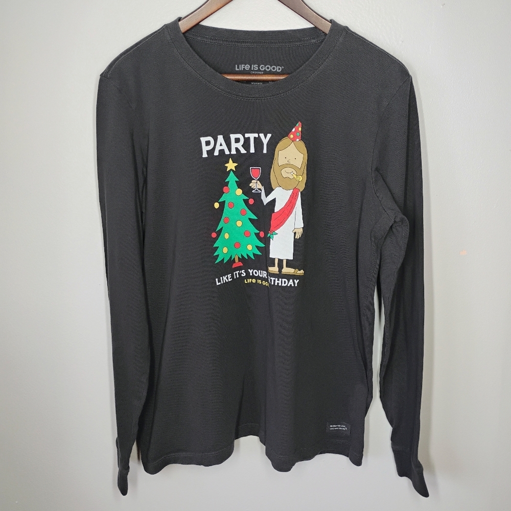 Life Is Good Womens Party Like It's Your Birthday Crusher Tee Large Christmas